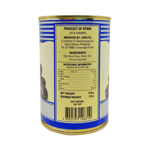 Capri Pitted Black Olives in Can 410G - Image 2